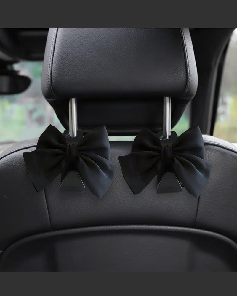 BVGACI 2 Pack Car Purse Hooks, Cute Bow Car Seat Headrest Hook Hanger for Purses and Bags (Black silk) - Image 1